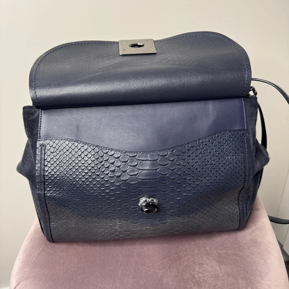 Coach Drifter Carryall Navy Snake Embossed Leather 2016 Gunmetal Hardware - Picture 11 of 15